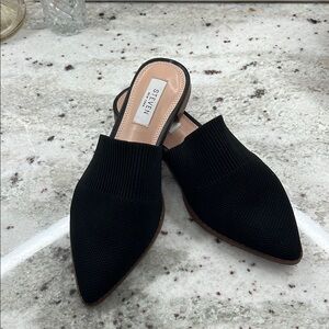 Steven New York- Black Knit Valdez Mules Sleek Suede Slip-On
